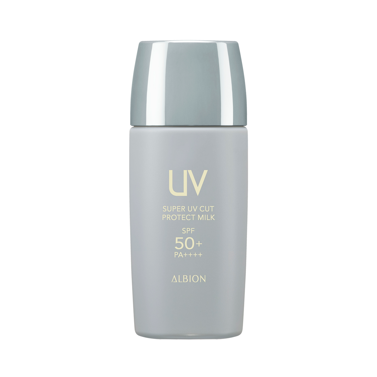 ALBION Super UV Cut Protect Milk 40ml bottle with sleek silver cap and SPF 50+ PA++++, ideal for daily sun protection