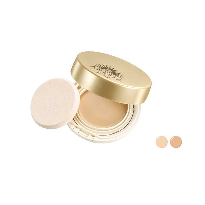 ANESSA All-in-One Beauty Pact UV Powder Foundation compact with SPF50+ PA+++, featuring two color options for flawless coverage and sun protection